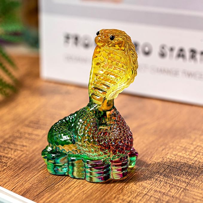 HDCRYSTALGIFTS 3.5 Inch Crystal Snake Figurine Collectible Modern Art Glass Cobra Statue Handmade Chinese Zodiac Animal Sculpture Ornament New Year Decor