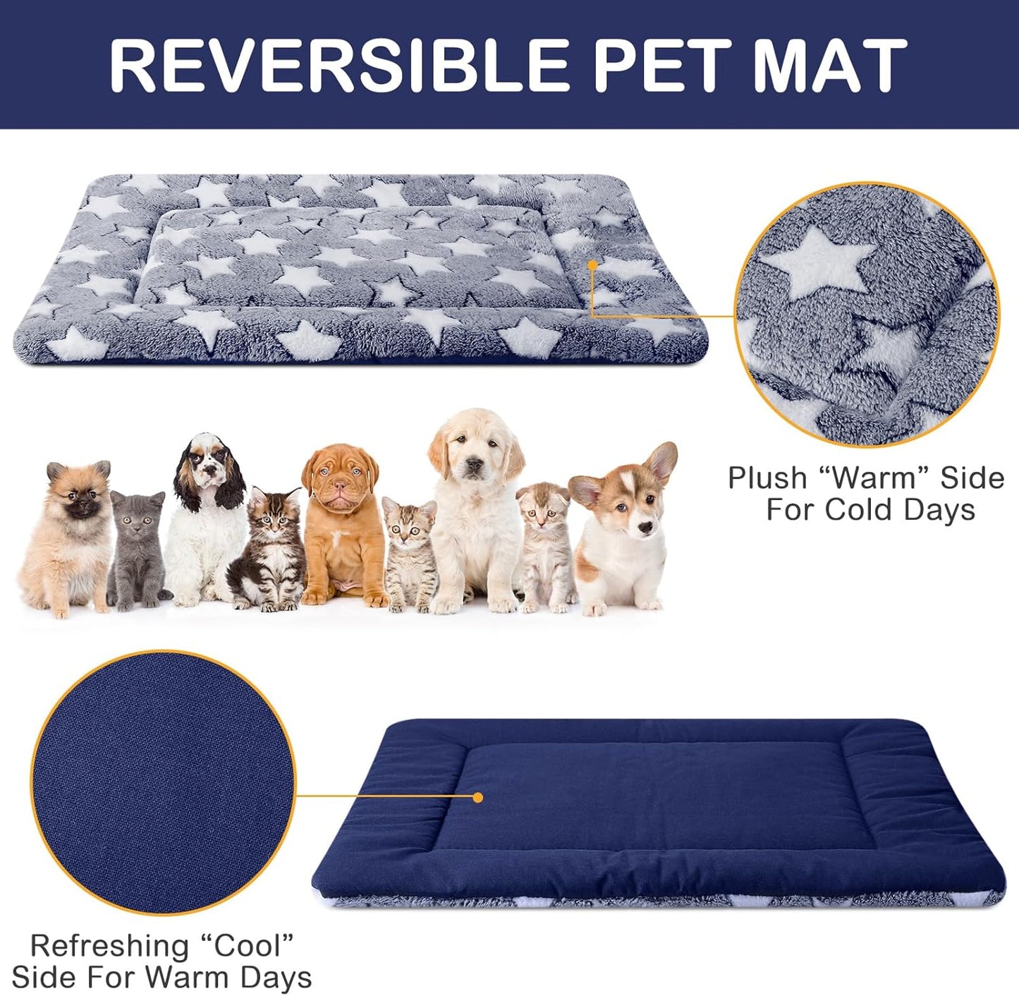 4 Pcs Washable Dog Crate Mat Kennel Pad Replaceable Reversible Pet Bed Pad for Crate Pet, Sleeping Mat for Small, Medium, Large Dog Machine Washable(18 x 24 x 1.6 Inch,Blue)