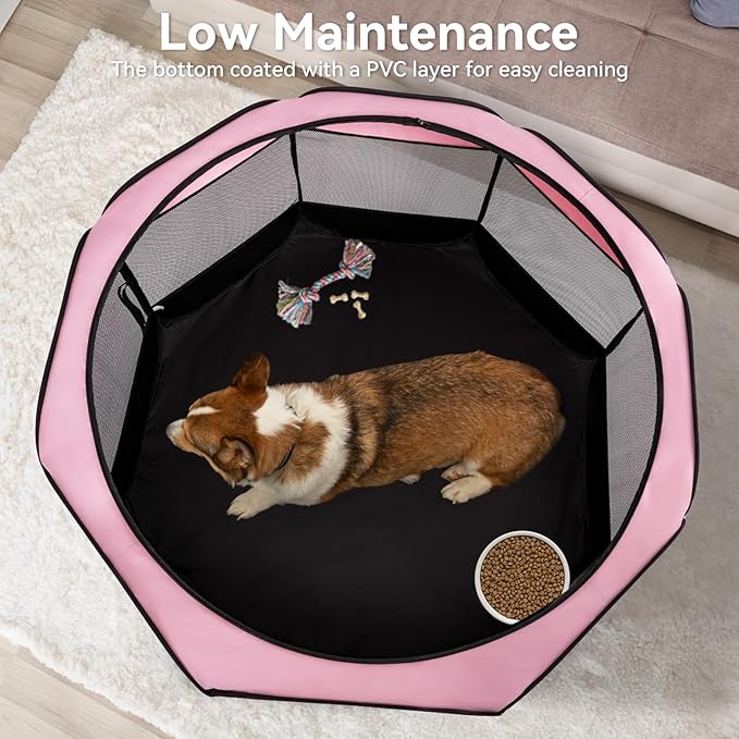 A4Pet Playpen for Dogs Indoor, 49” Dog Playpen Indoor with Bowl, Suitable for Puppies, Kittens, and Small Animals, Removable Zipper & Mesh Panel(19”W × 12”H)