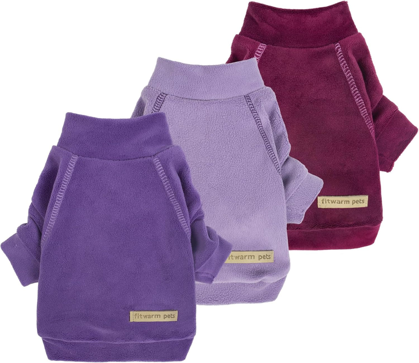 Fitwarm 3 Pack Classic Fleece Dog Sweater, Turtleneck Dog Sweatshirt, Dog Winter Clothes for Small Dogs Boy Girl, Pet Pullover Jumper, Cat Apparel, Purple, MediumPurple, Dark Red, XXL