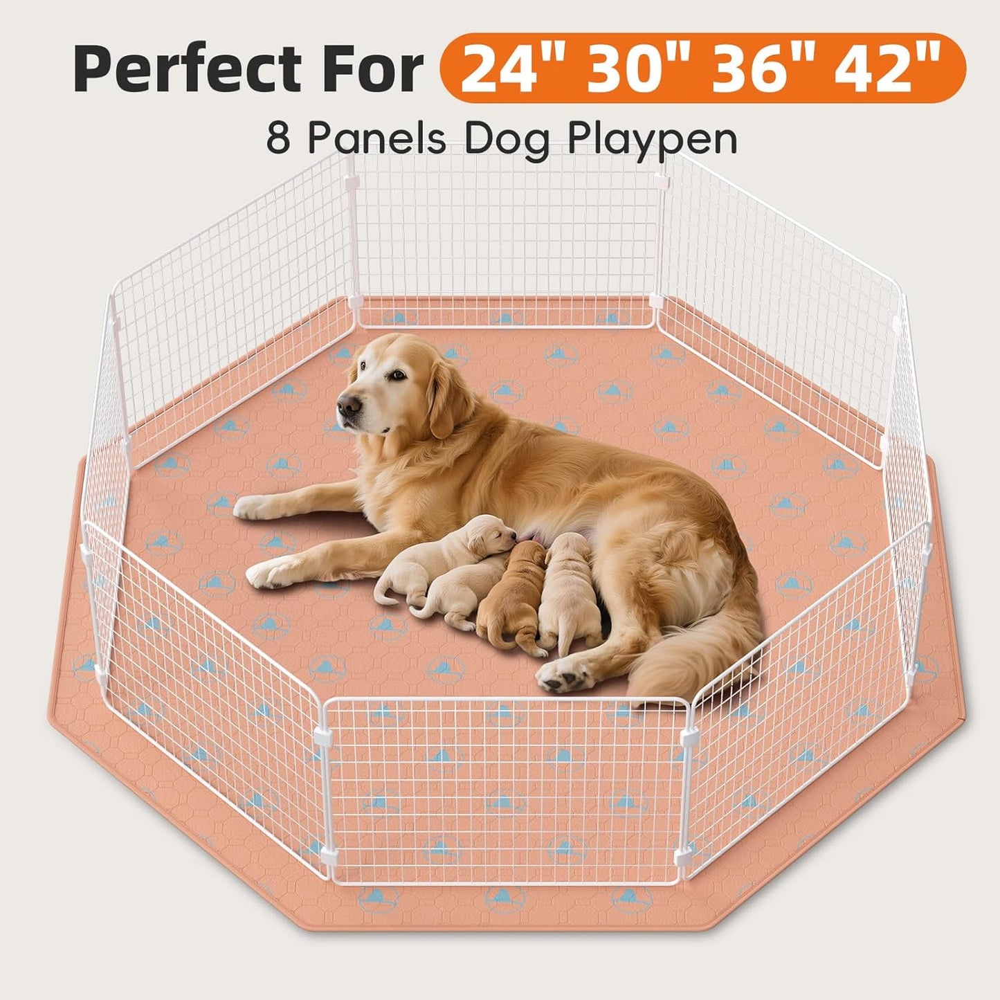 PJYuCien Washable Pee Pads for Dogs 2 Pack, 89" x 33" Octagonal Reusable Pee Pads for Dogs, Leak-Proof Pet Training Pads, Puppy Pads for Non-Slip, Designed for 24/30/36/42'' Width 8 Panels Pen