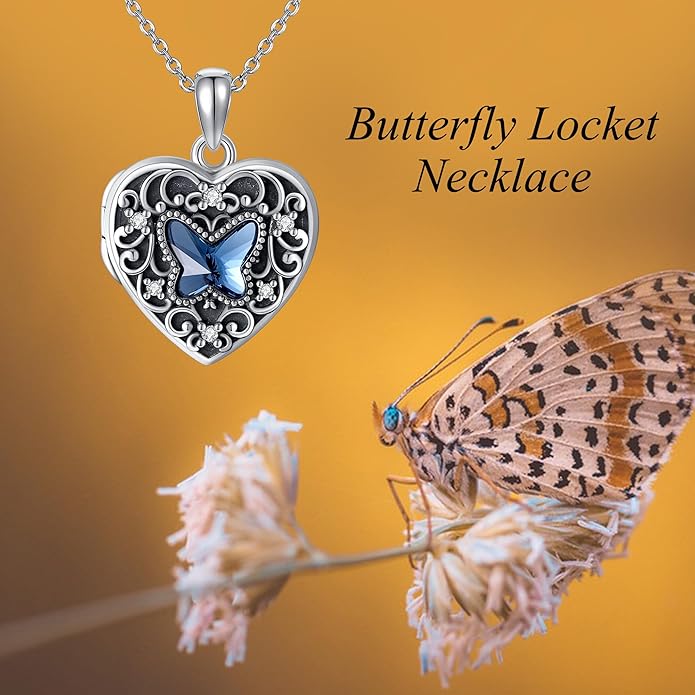 YFN Locket Necklace 925 Sterling Silver Heart Locket Necklace that Holds Pictures for Women Jewelry Gifts