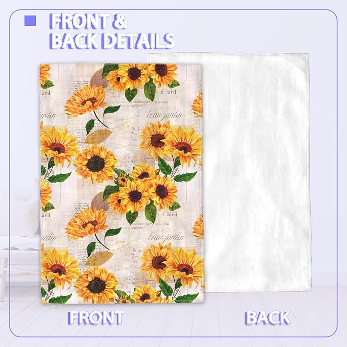 Vintage Sunflower Hand Towels for Bathroom,Yellow Flower Hand Bath Towels Soft Absorbent Dish Towels for Kitchen Bathroom Gym Beach Decorative Towels,Set of 2