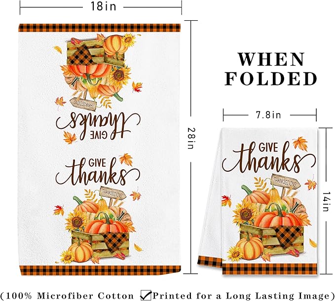 Hexagram Thanksgiving Kitchen Towels-Thanksgiving Kitchen Decor, Decorative Dish Tea Towels with Sayings-Fall Housewarming Gifts for Decorations, Turkey and Pumpkins Hand Towels Set of 4