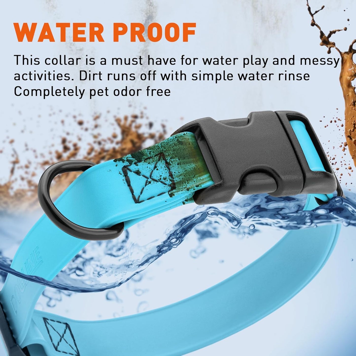 Dogline Biothane Waterproof Dog Collar with Quick Release Buckle Strong Coated Nylon Webbing with Odor- Proof for Easy Care Easy to Clean Fits Small Medium Large Dogs, Cyan Blue 3/4" W 12-19" L