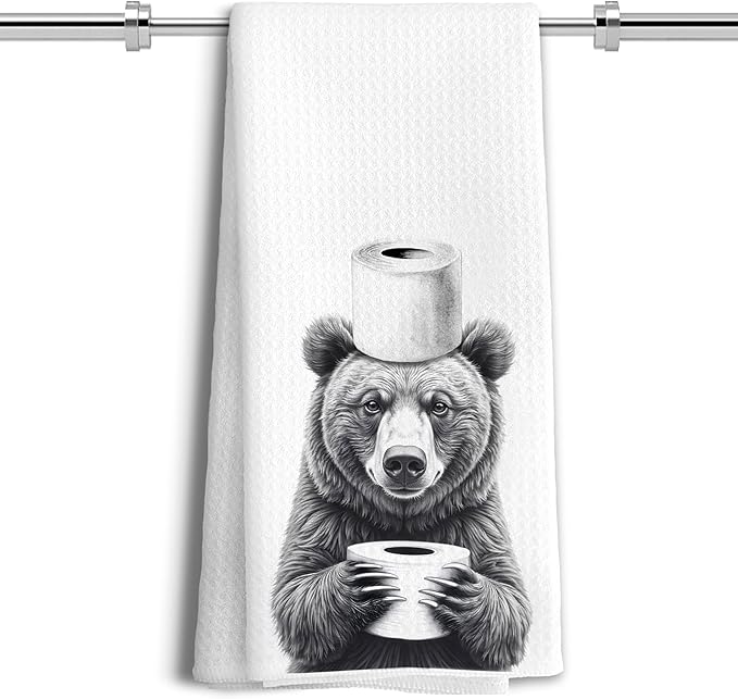 Funny Bear Hand Towels for Bathroom Decor, Bear Lover Gifts, Kids Bathroom Hand Towels, Funny Kitchen Towels, 16x24 Inches