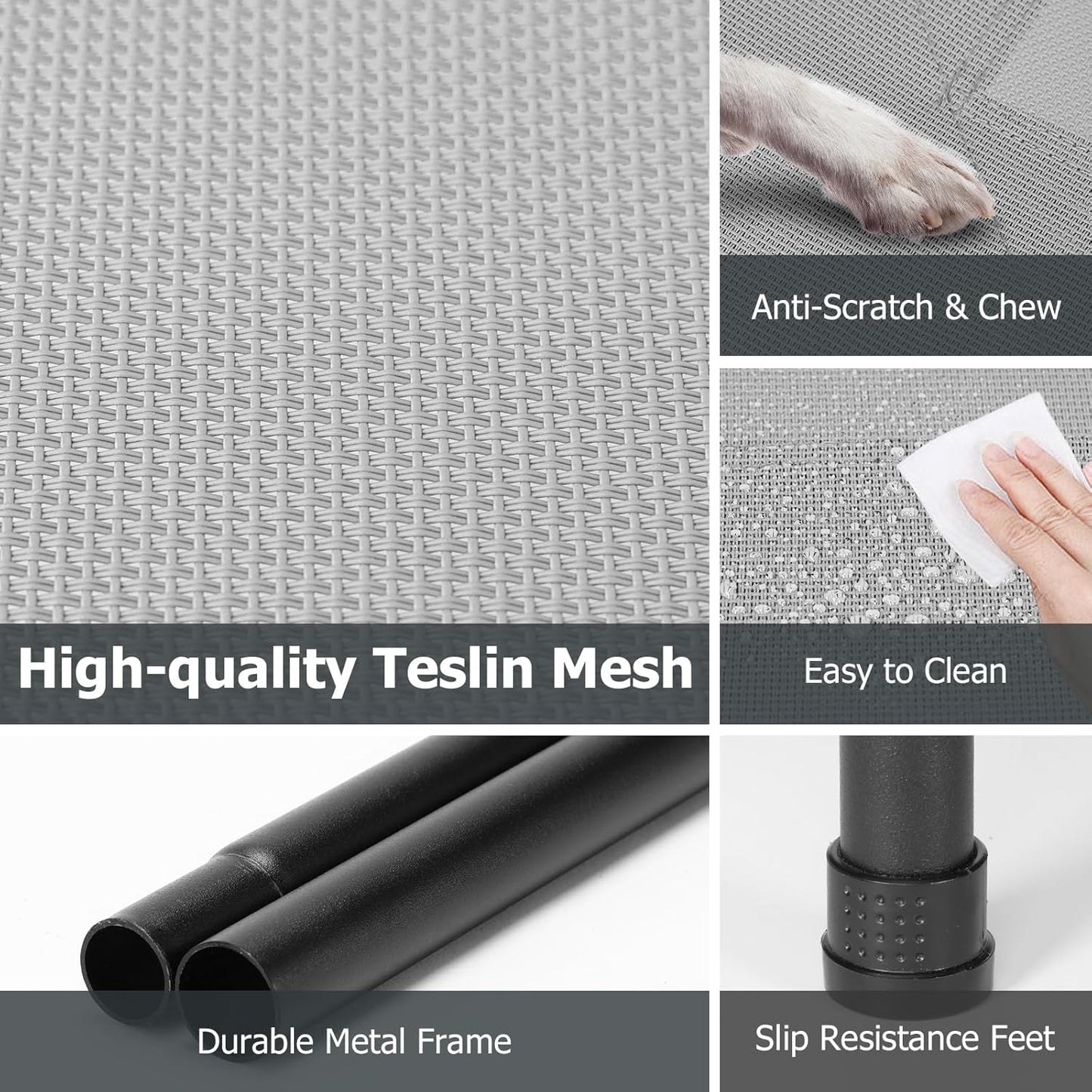 Elevated Dog Bed for Outdoor, XL Raised Dog Cot with Washable Mesh, Cooling Pet Cot Chew Proof for Outside Camping, 47 inch Grey