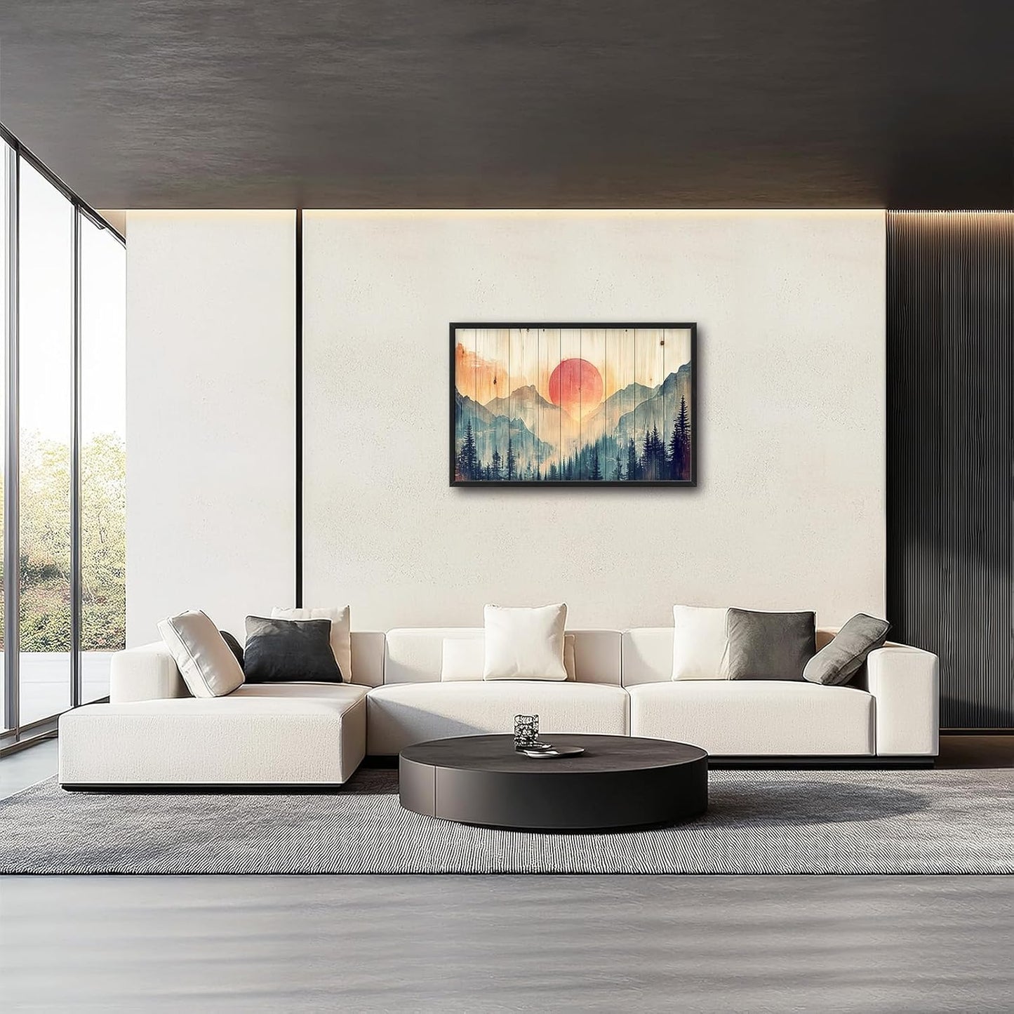 Framed Large Cabin Mountain Wall Art for Living Room, Oversized Rustic Forest Wall Decor, Rustic Nature Landscape Canvas Painting Sunset Pictures Home Decoration for Bedroom Office 36"x24"