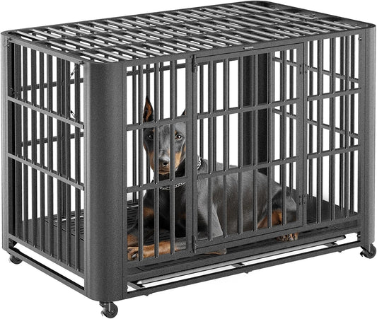 48 Inch Indestructible Heavy DutyDog Crate for Large Dogs with Removable Tray,High Anxiety Double Door,Arc Corner Design for Safe Use