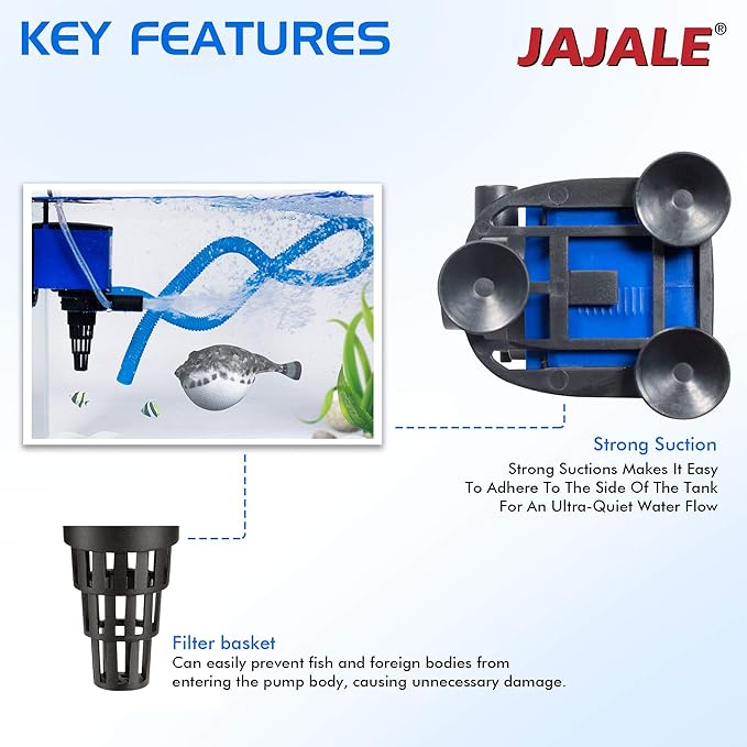 Water Pump 475 GPH Submersible Internal Aquarium Powerhead Water Pump Ultra Quiet for Aquarium,Fish Tank