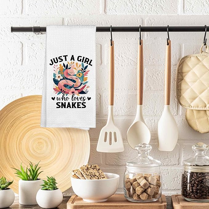 Just a Girl Who Loves Snakes Kitchen Towels Decorative Gifts for Snake Lovers Women 16x24, Snake Dish Towel Cloths Dishcloths Tea Towel, Snake Bathroom Kitchen Hand Towel Decor