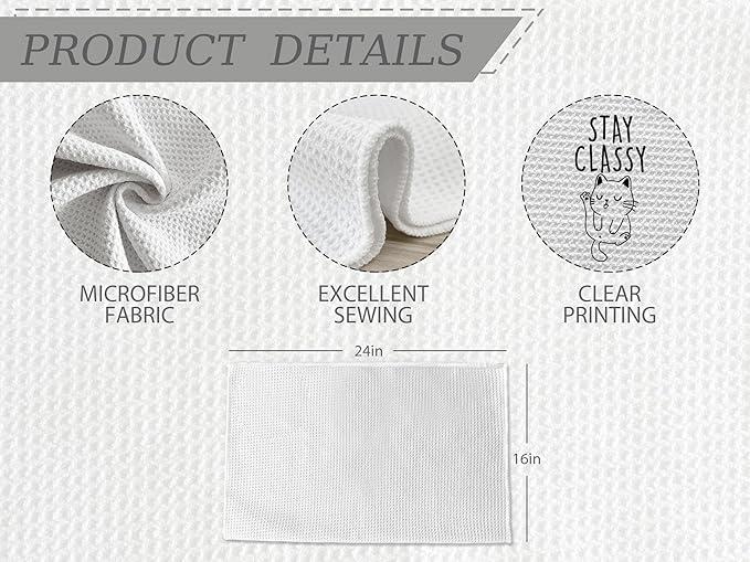 Funny Kitchen Towels, Cute Kitchen Dish Towel, Stay Classy, Dish Towels Gifts for Cat Lovers, Hand Towels for Bathroom, 16 x 24 inches