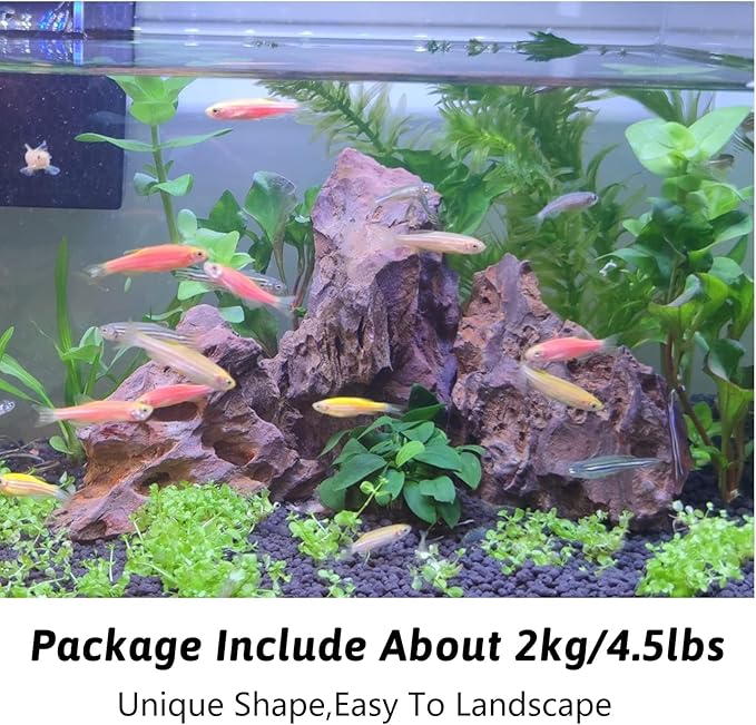 PINVNBY Dragon Stone Ohko Natural Aquarium Rocks - Mixed Sizes Perfect for Reptile & Amphibian Tanks - 4.5 lbs