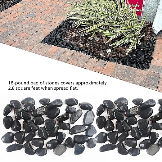 18LB 1"-2" Black River Rocks for Plants, Polished Pebbles for Garden Landscaping, Planters, Aquariums, Vase Fillers – Indoor & Outdoor Decor