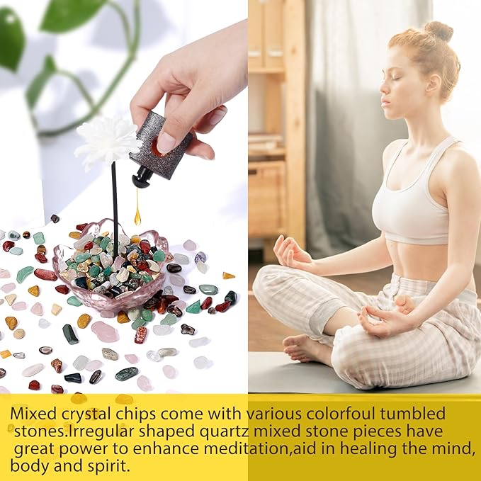 Mixed Crushed Crystal Chips Bulk 1lb 1200+Pcs Assorted Tumbled Stone Chips Natural Polished Mixed Chakra Aquarium Gravel Rocks for Plants Terrarium Supplies Fish Tank Gravel Pebbles Vase Filler