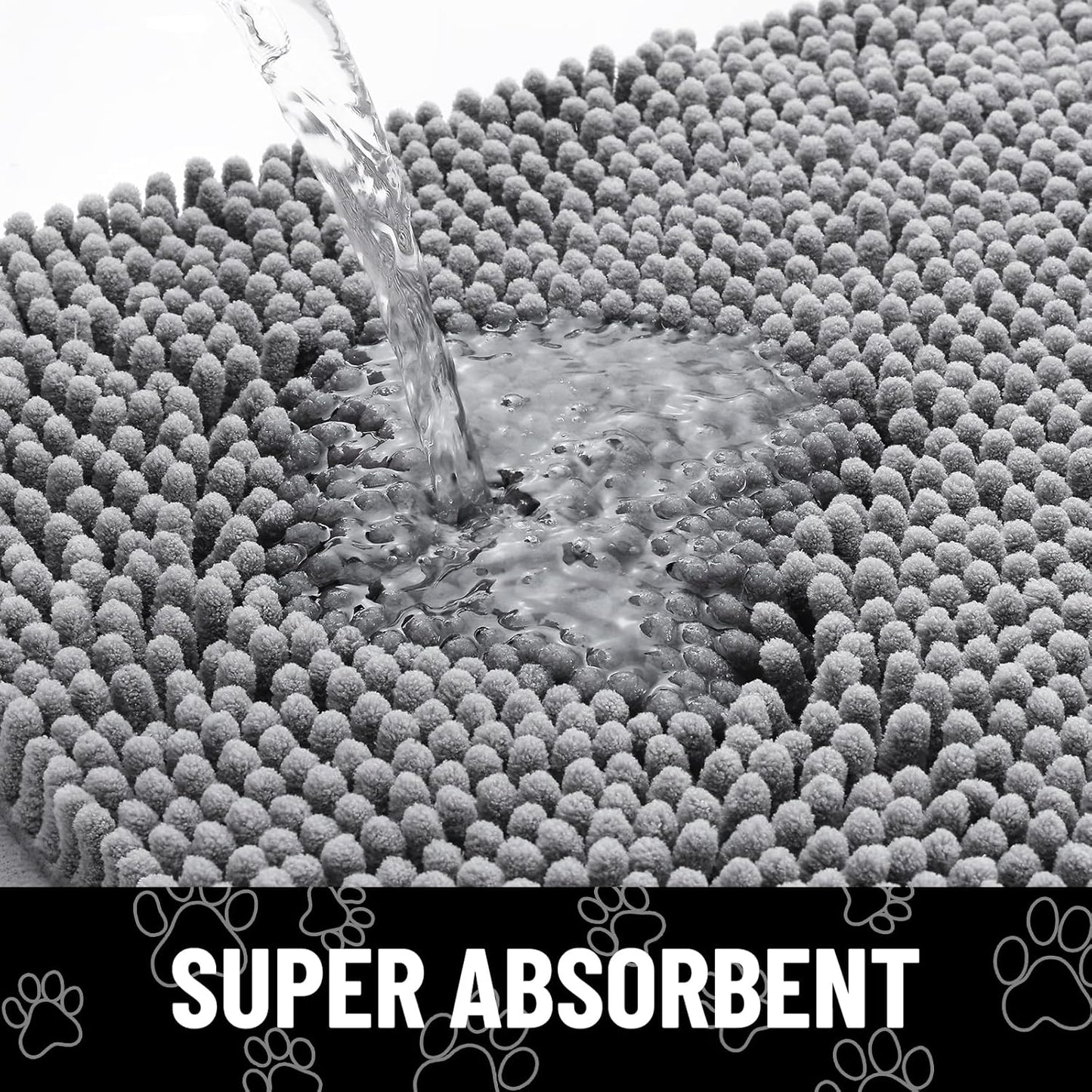 Smiry Dog Door Mat for Muddy Paws, Absorbent Dirt Trapper Non Slip Quick Dry Washable Chenille Mat for Mud Dogs, Entry Rug for Indoor and Outdoor (36x24 Inches, Grey)