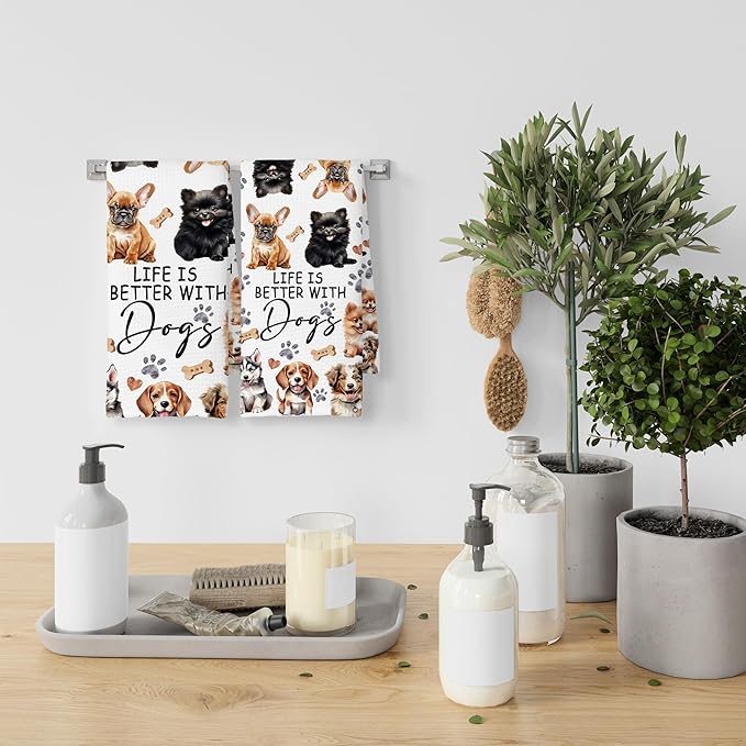 Watercolor Cat Kitchen Towels Set of 2, Cat Gifts for Women, Cat Gifts for Cat Lovers, Best Cat Mom Gift, Life is Better with Cats Kitty Decoration Tea Towels Kitchen Hand Towels 16x24 Inch