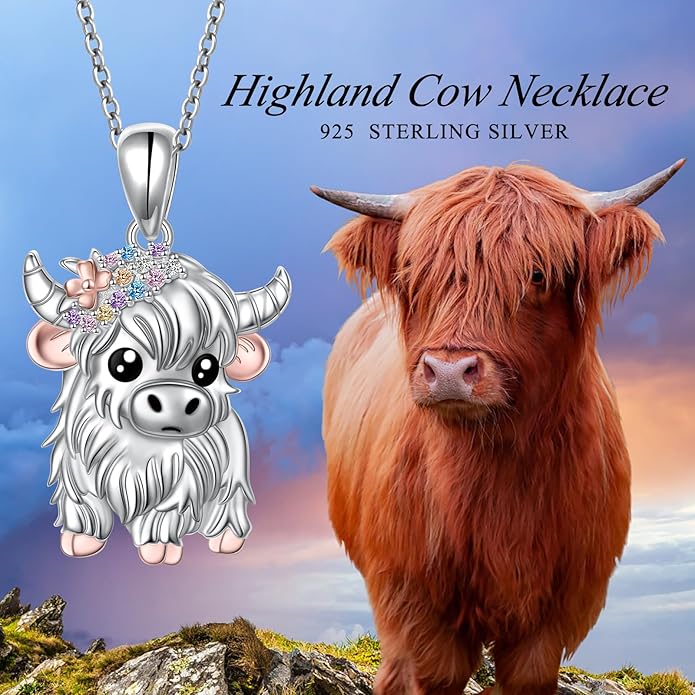 Alphm 925 Sterling Silver Chicken Capybara Raccoon Highland Cow Axolotl Necklace Cute Animal Necklace Jewelry for Women