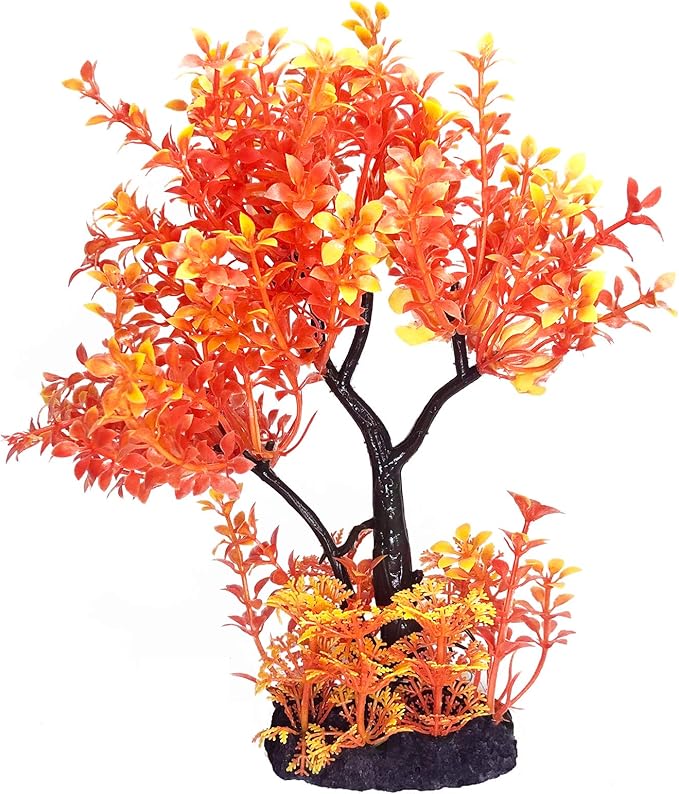 Mipukbay Aquarium Plants Tree - Orange Artificial Plastic Fish Tank Decor, Realistic Ornament Safe for Fish & Shrimp, Low-Maintenance Aquascaping Plants for Freshwater/Saltwater Tank Landscaping
