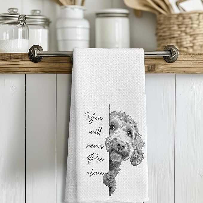 Funny Goldendoodle Dog Hand Towels, You Will Never Pee Alone Funny Bathroom Hand Towels, Goldendoodle Gifts, Dog Bathroom Decor, 16x24 Inches