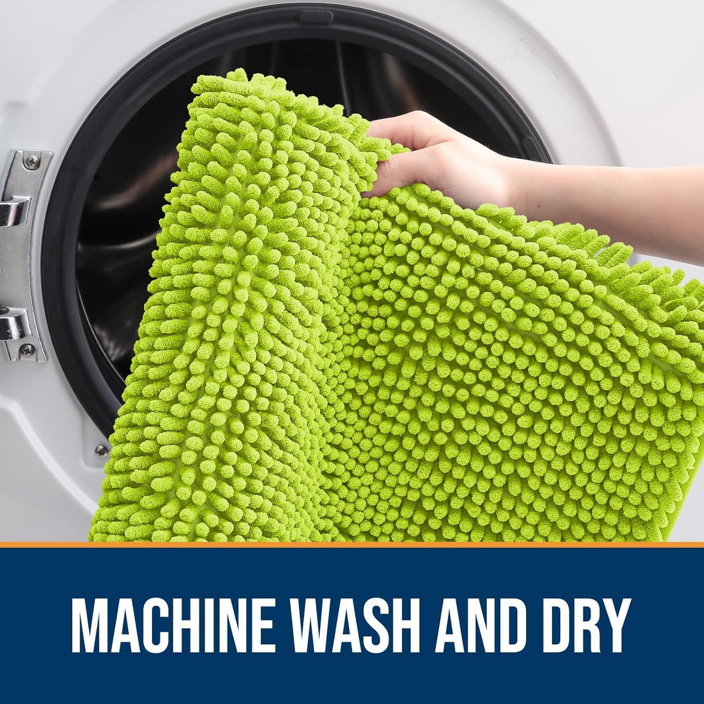 OLANLY Dog Door Mat for Muddy Paws 44x24, Absorbs Moisture and Dirt, Absorbent Non-Slip Washable Doormat, Quick Dry Chenille Mud Mat, Entry Indoor Entryway Carpet for Inside Floor, Bright Green