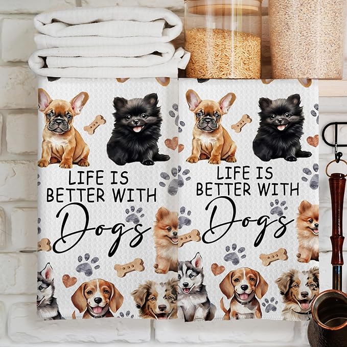 Watercolor Cat Kitchen Towels Set of 2, Cat Gifts for Women, Cat Gifts for Cat Lovers, Best Cat Mom Gift, Life is Better with Cats Kitty Decoration Tea Towels Kitchen Hand Towels 16x24 Inch
