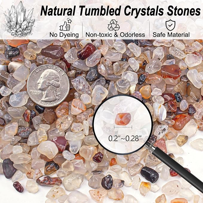 White Agate Crushed Stones Crystal Chips Bulk 3 Lb, Natural Tumbled Crushed Stones Decorative Pebbles Bulk for Vases Filler, Aquarium Gravel Rocks, Succulent Plants Decor