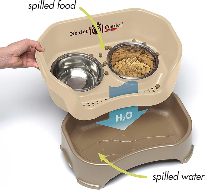 Neater Pet Brands Neater Feeder Deluxe Mess Proof Dog Bowls Elevated for Medium Dogs 19-40 lbs, Made in USA, No Spill Raised Dog Food Bowl Stand Feeding Station, Food and Water Bowl Set, Cappuccino