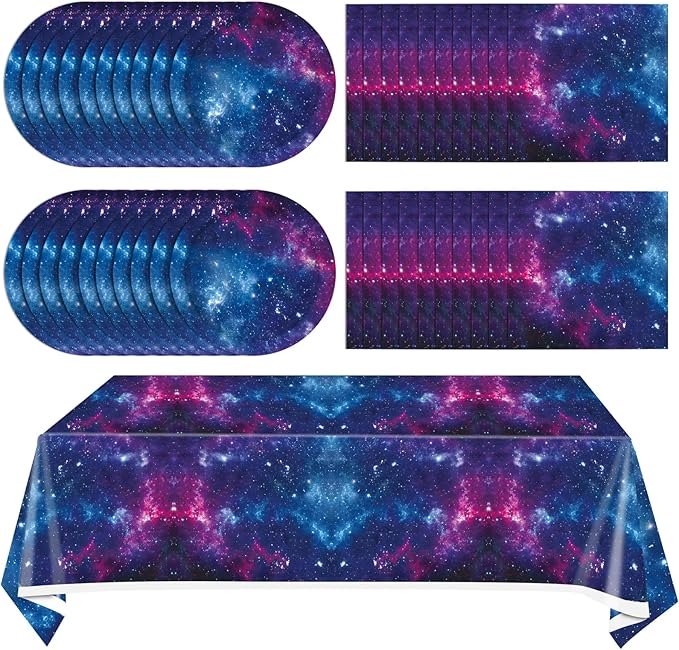 41Pcs Starry Galaxy Party Supplies Night Sky Party Tableware Set Outer Space Theme Birthday Star Party Table Decorations for Boys Girls Birthday Party Favors