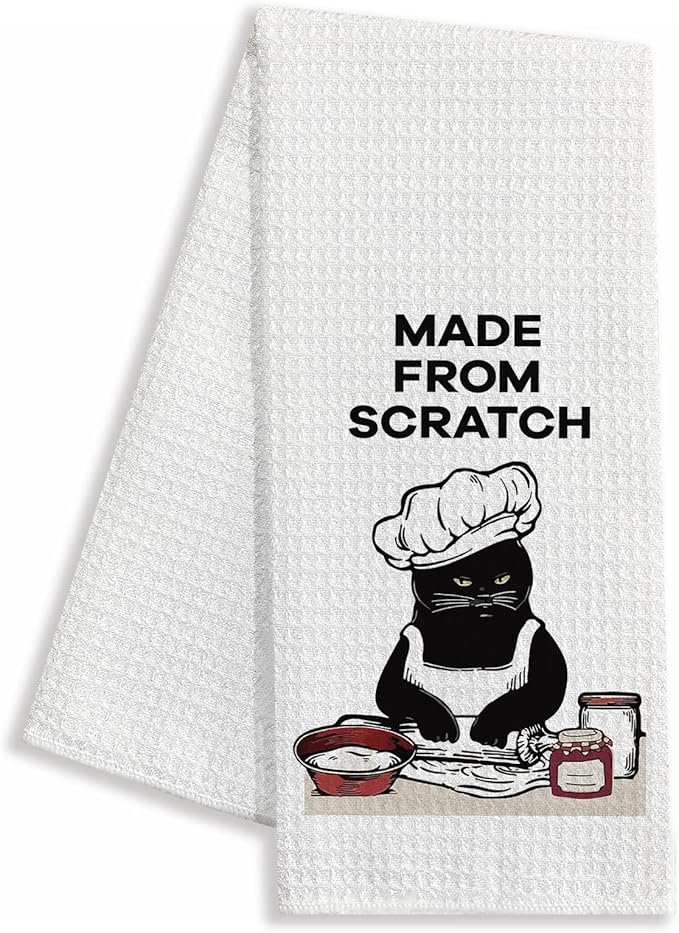 zcyhtqp Made from Scratch,Funny Kitchen Towels,Funny Dish Towels with Sayings,Dish Towels for Kitchen Decor,New Home Housewarming Gifts,Cat Kitchen Towel,Cat Mom,Cat Lover Gift