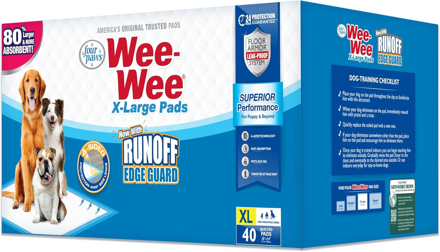 Four Paws Wee-Wee Superior Performance XL Pee Pads for Extra Large Dogs, Leak-Proof Floor Protection Dog & Puppy Quilted Potty Training Pads, Unscented, 28" x 34" (150 Count)