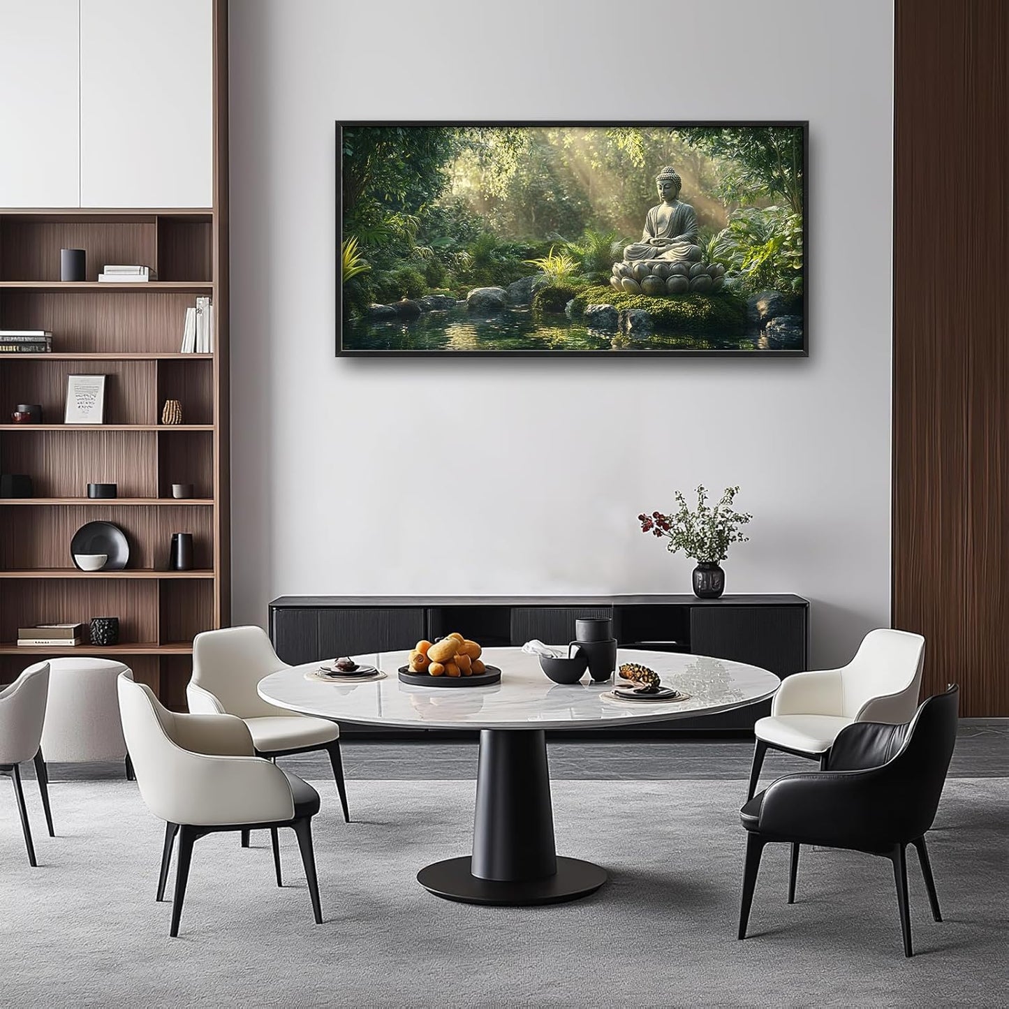 Large Buddha Forest Wall Art for Living Room, Framed Oversized Tree Lake Wall Decor, Nature Landscape Canvas Painting Modern Artwork Home Decoration for Dining Room Bedroom Office 60"x30"