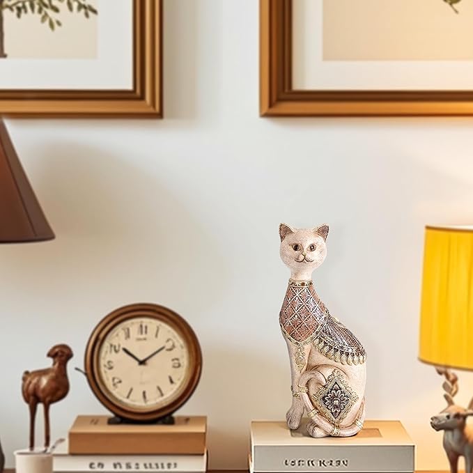 Leekung Cat Statue for Home Decor,Cat Figurine and Sculptures for Shelf Table Desk Bathroom Living Room Bedroom Decor,Vintage Home Décor Accents,Cats Art Themed Decorations,Cats Lover Gifts for Women