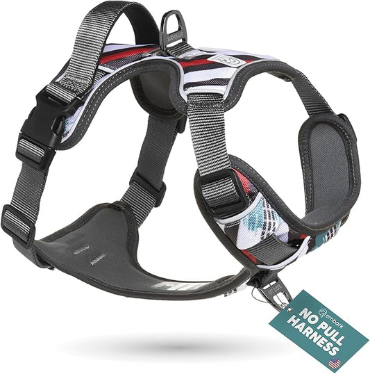 Embark Adventure Dog Harness, Reflective Trim No Pull Dog Harness for Large Dogs - Military Grade Nylon, Front Clip with Gel Lined Handle.