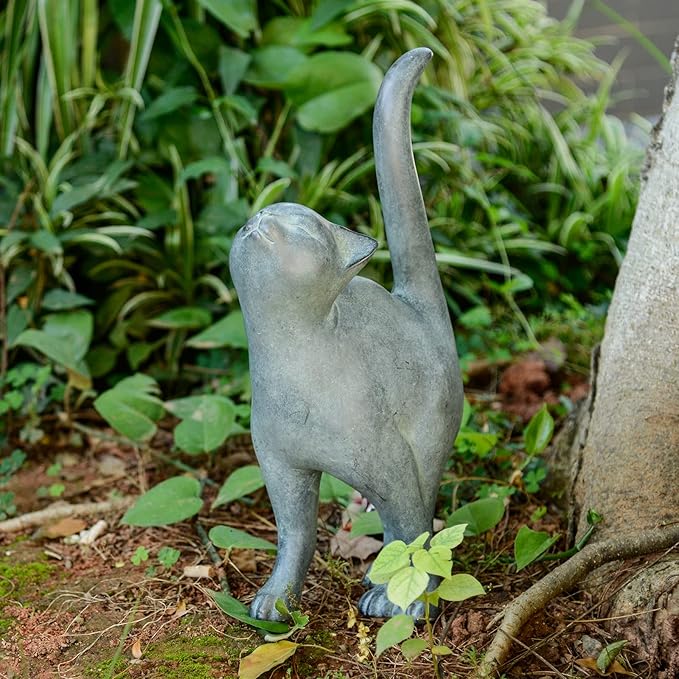 Newman House Studio Garden-Statues Cat-Figurines Home Garden Decor - Farmhouse Backyard Polyresin Kitten 7.6L x 4W x 14.5H inch