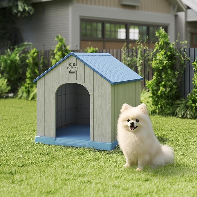 DRATO Dog Houses Resin Small Indoor Outdoor Dog Kennel for All-Weather Use Cozy Shelter for Small Dogs in Home, Garden, or Balcony
