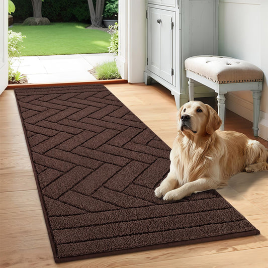 Tindbea Dog Mat for Muddy Paws,Absorbs Moisture Dirt Non-Slip Washable Mud Mat for Dogs,Soft Rubber Backing Front Inside Pet Rug for Entryway, Mud Dog Paws, Patio(24"x59",Coffee)