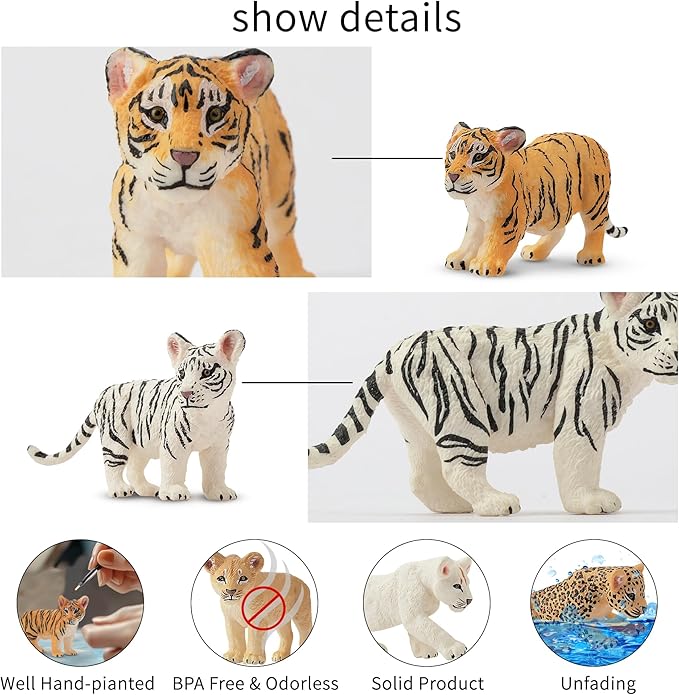 Toymany 12 Safari Animal Figurines, High Emulational Baby Plastic Zoo Animals, Lions Tigers Leopards Figure Toy Set, Easter Eggs Cake Toppers Christmas Birthday Gift for Kids Toddlers