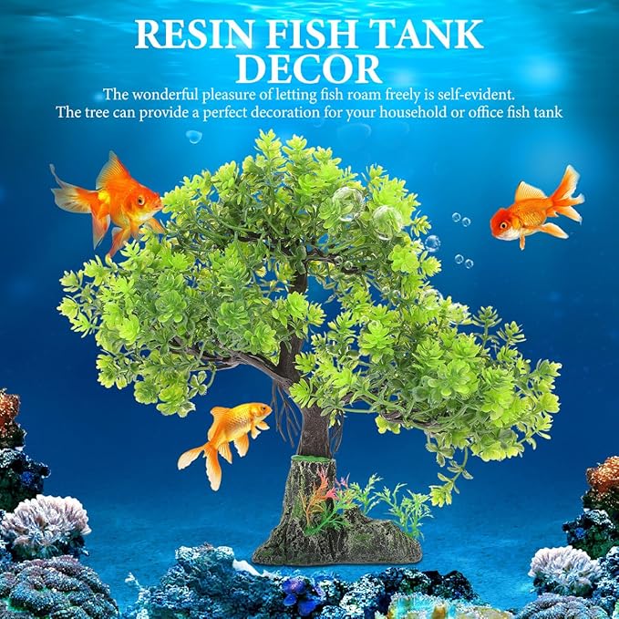 POPETPOP Artificial Aquarium Plant Plastic Water Plant Tree Fish Tank Bonsai Ornament Fish Tank Hideout Sushi Plate Decor for Aquarium Terrarium Landscape Green
