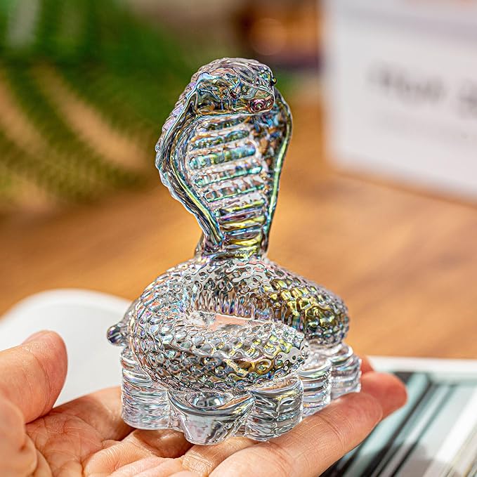 HDCRYSTALGIFTS 3.5inch Crystal Cobra Snake Figurines Handicraft Glass Animal Statue Ornaments Art Zodiac Animal Sculpture Collectible New Year Home Decor Gifts