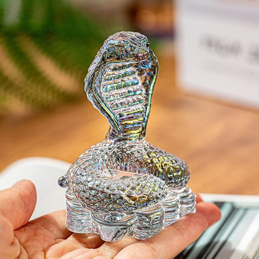 HDCRYSTALGIFTS 3.5inch Crystal Cobra Snake Figurines Handicraft Glass Animal Statue Ornaments Art Zodiac Animal Sculpture Collectible New Year Home Decor Gifts