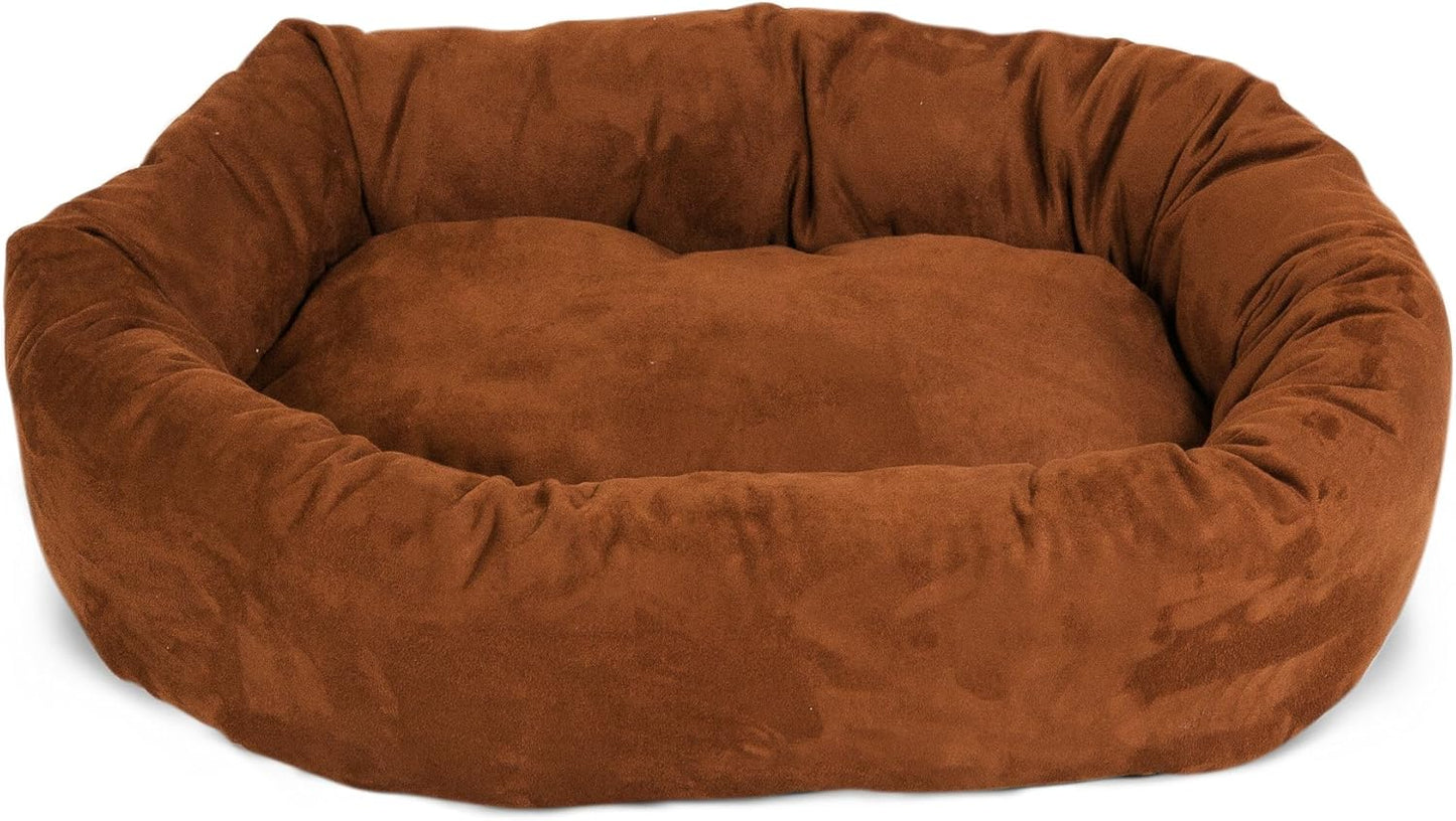 Majestic Pet 40 Inch Suede Calming Dog Bed Washable 40x29x9 (Inch) – Cozy Soft Round Donut Dog Bed with Spine Support for Dogs to Rest Their Head - Pet Bed Large – Rust