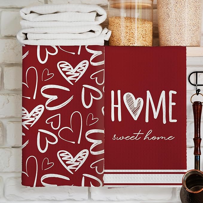 Valentine's Kitchen Towels Set of 2, Home Sweet Home Love Wedding Gift, Love Gifts Gifts for Her Girlfriend Wife Decoration Tea Towels Kitchen Hand Towels 16x24 Inch