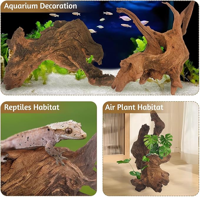 kathson Natural Driftwood for Aquarium Decor, 3-Piece 9''-15'' Large Driftwood for Decorations on Fish Tank, Reptiles Bearded Dragon Terrarium Ornament Accessories or Air Plants