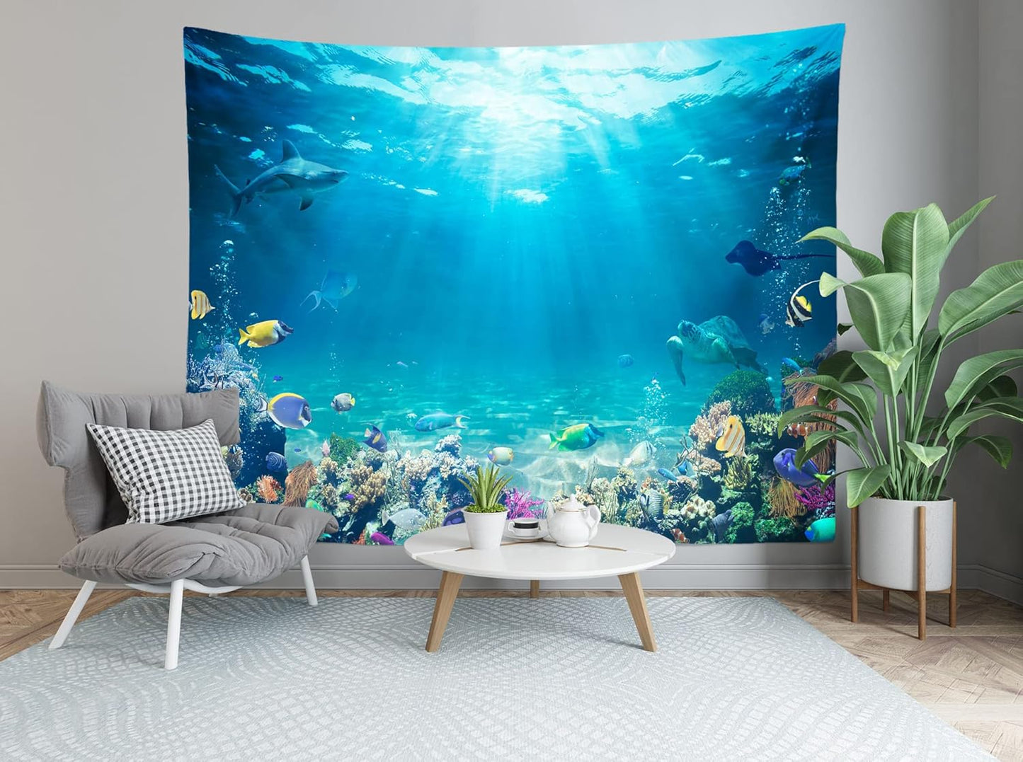 Loccor Underwater World Tapestry Blue Ocean Wall Hanging Under the Sea Coral Reef Wall Tapestry Tropical Fish Tank Undersea Tapestries Marine Wall Art for Bedroom Living Room Dorm Decor 60X40 Inches