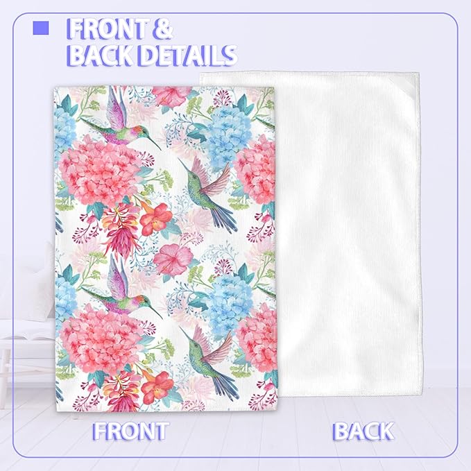 Hummingbirds Hand Towels Set of 2,Tropical Flowers Bath Hand Towels for Bathroom Decorative Soft Absorbent Dish Towels for Kitchen Bathroom Gym Hotel Spa Sport 16x24 Inches