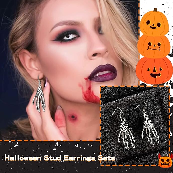 5-26Pairs Halloween Thanksgiving Fall Christmas Theme Earrings Set Holiday Earrings Halloween Stud Earrings Set Spider Pumpkin Ghost Bat Web Skull Drop Earring Holiday Jewelry Gifts