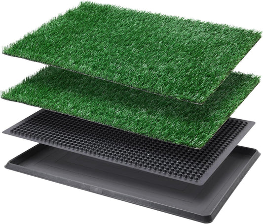 LOOBANI Dog Grass Pad with Tray - Dog Litter Box - Indoor Potty for Apartment and Patio Training - with 2 Packs Grass Pee Pads for Replacement, 20×25 Inch