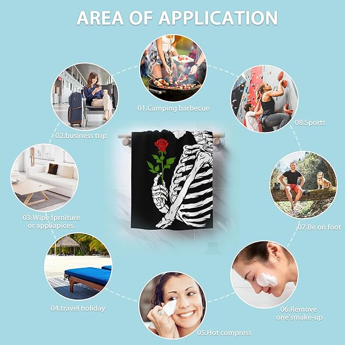 Vintage Skull 2 Pack Hand Bath Towel,Rose Flower Fingertip Towel Bathtub Decorative Bath Towel Bathroom Kitchen Towel Set Highly Absorbent SPA Gym Towels 14x28 Inch