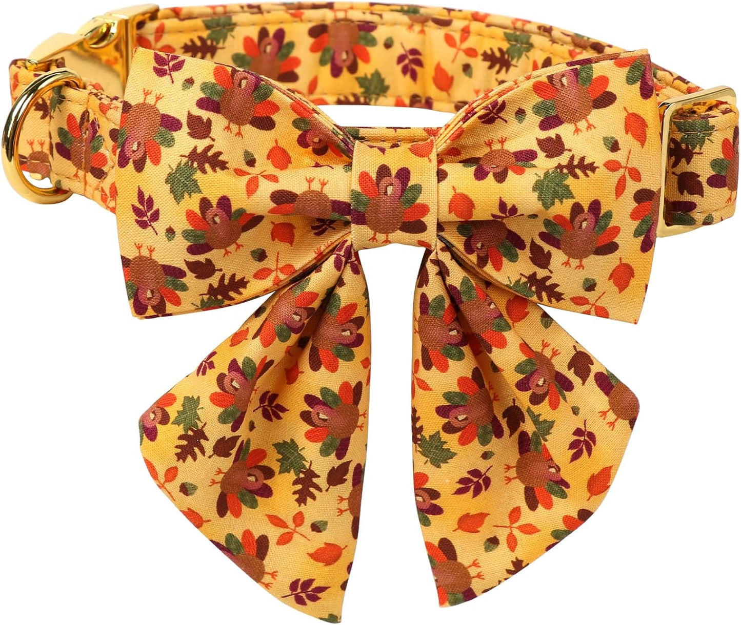 Lionet Paws Thanksgiving Day Dog Collar with Bowtie, Dogs Sailor Bow Collar with Metal Buckle for Dogs, Adjustable Comfortable Dog Collars Girl, L, Neck 16-24 in